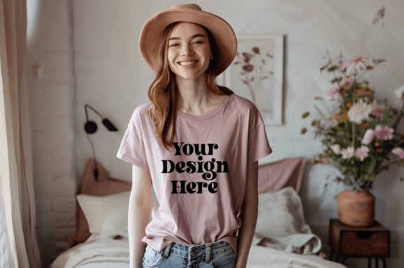 Download Gildan 5000 Crewneck Women Tshirt Mockup - Women tshirt mockup Collection